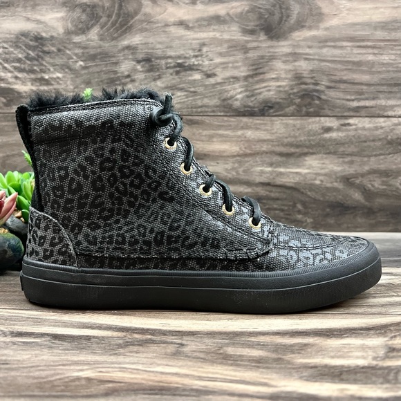 NIB Sperry Crest Vibe Canvas High Top Sneaker Black Animal Print Textile - Picture 6 of 13